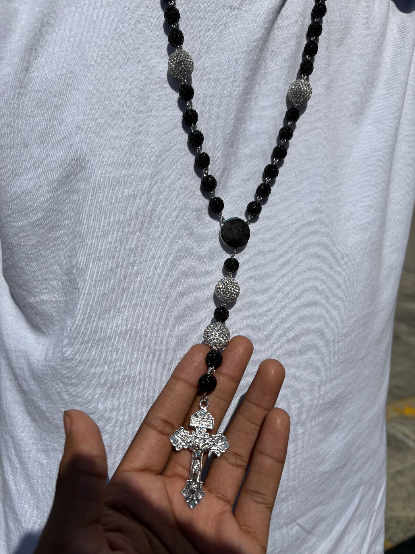 all black and silver rosary