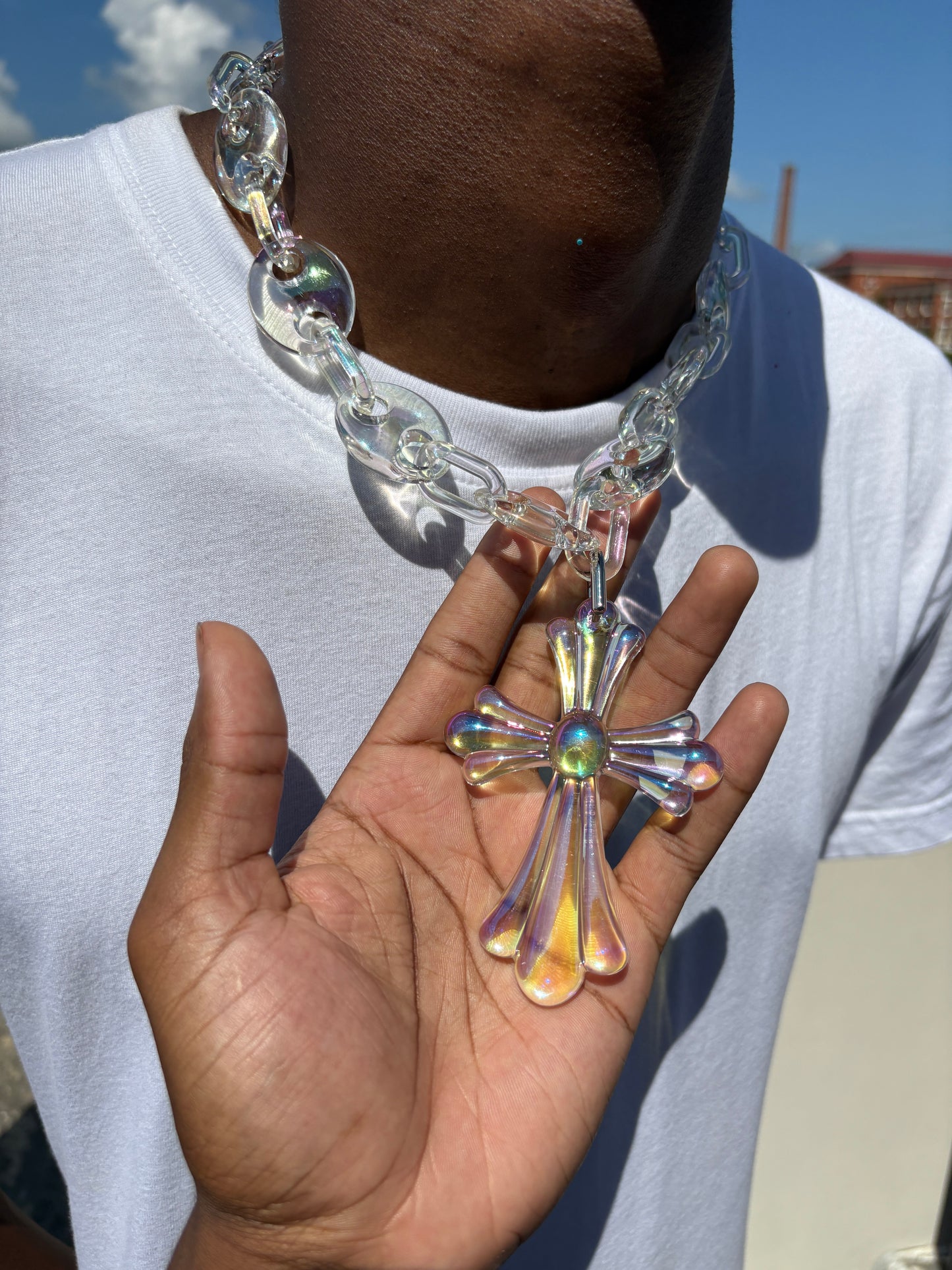colorful clear cross necklace