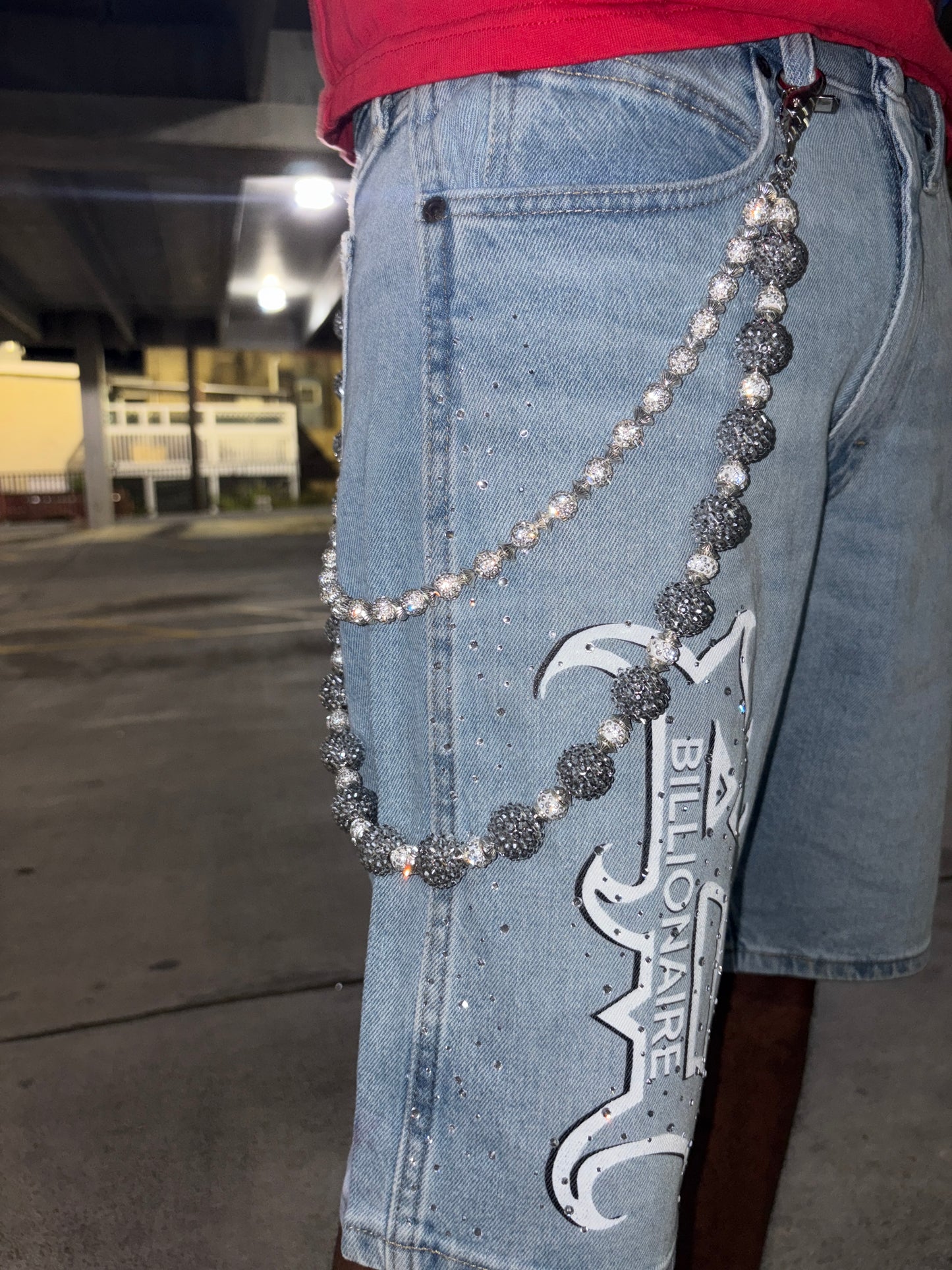 wallet chain silver with big grey beads