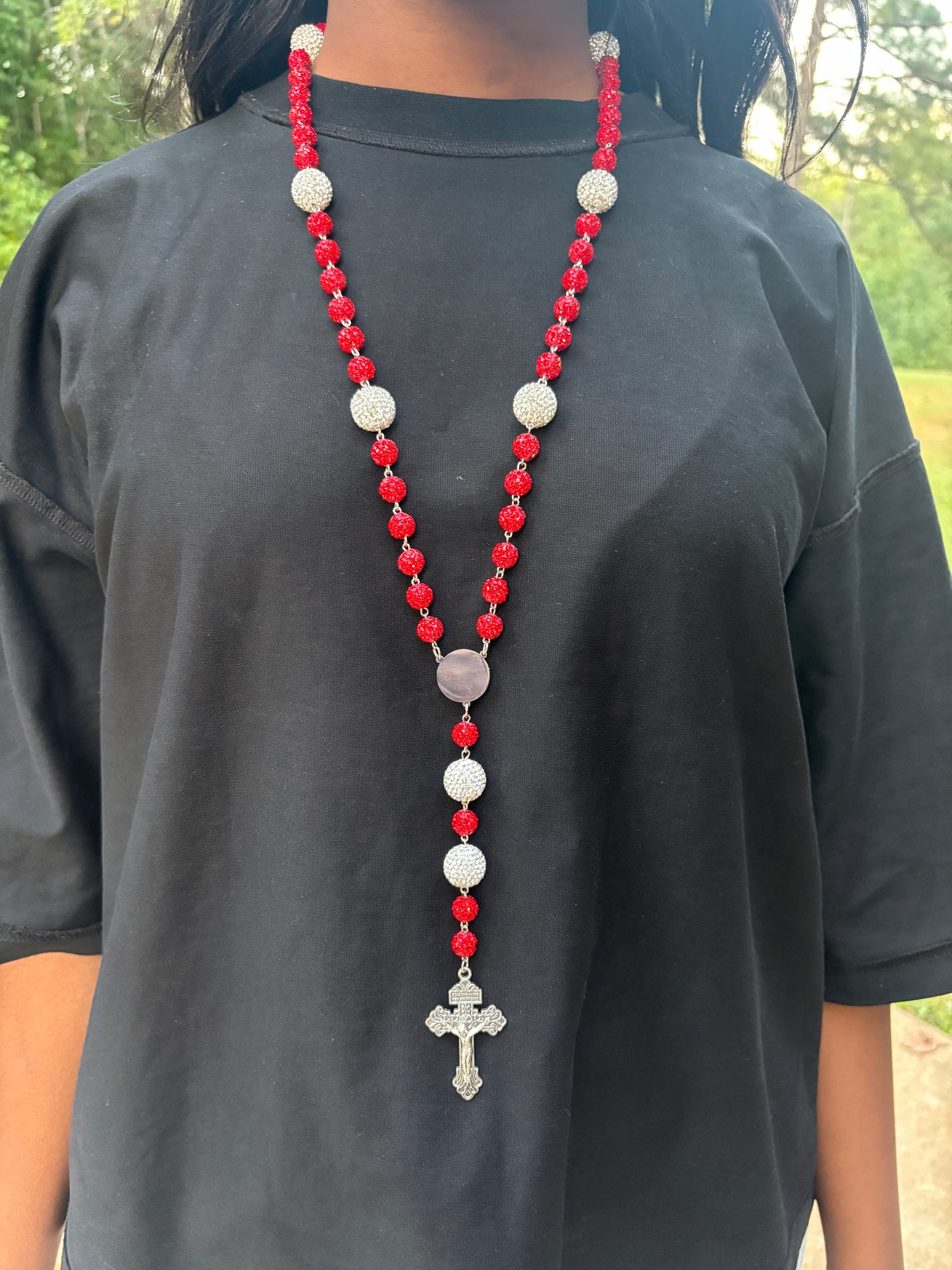 all red and silver rosary