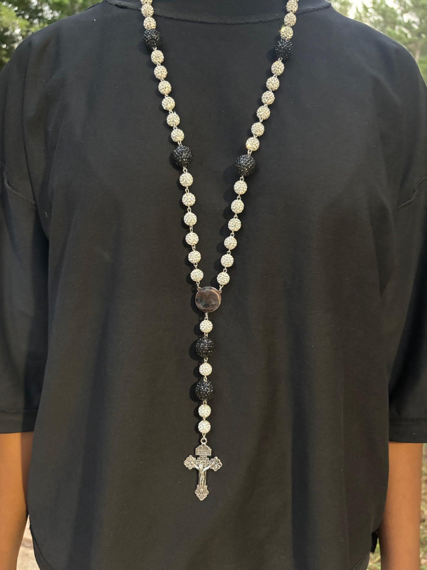 all silver and black rosary