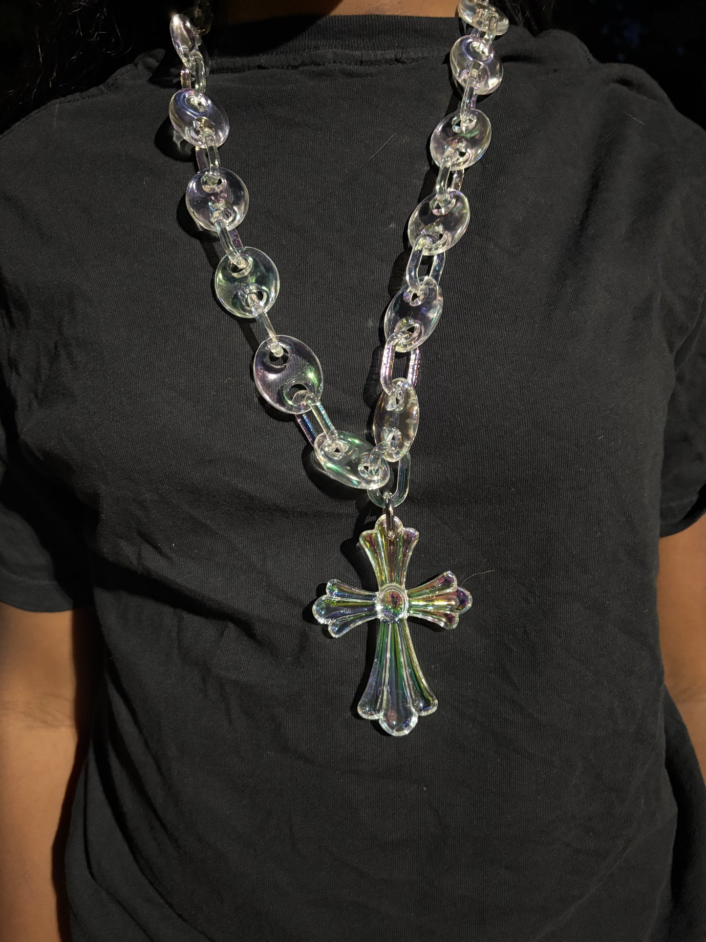 colorful clear cross necklace