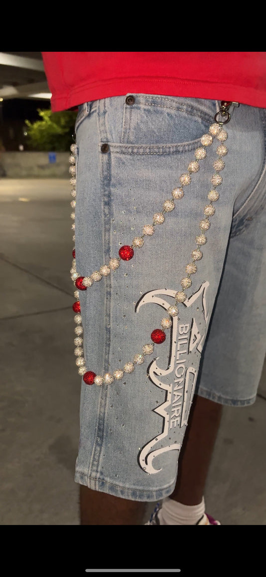 walllet chain all silver and big red  beads