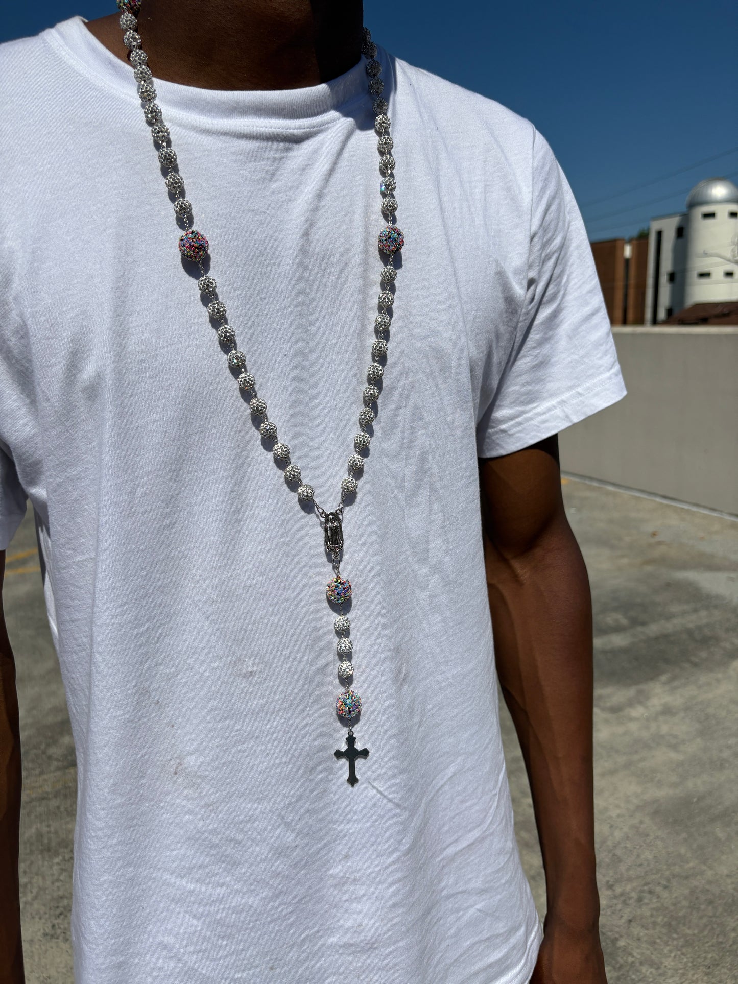 silver and blue rainbow rosary