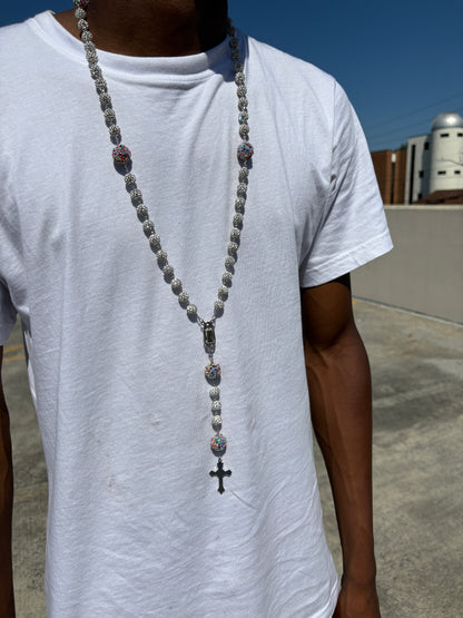 silver and blue rainbow rosary