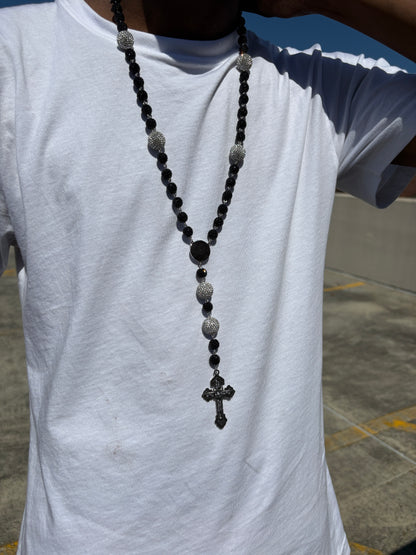 all black and silver rosary