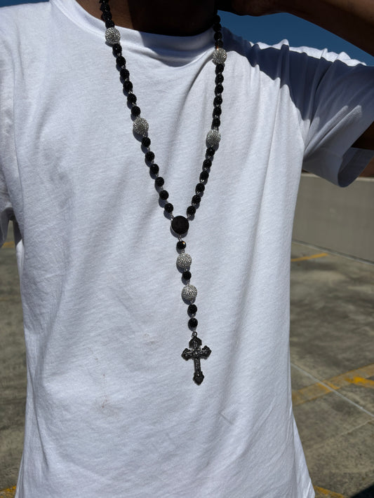 all black and silver rosary