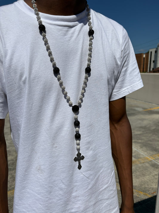 all silver and black rosary