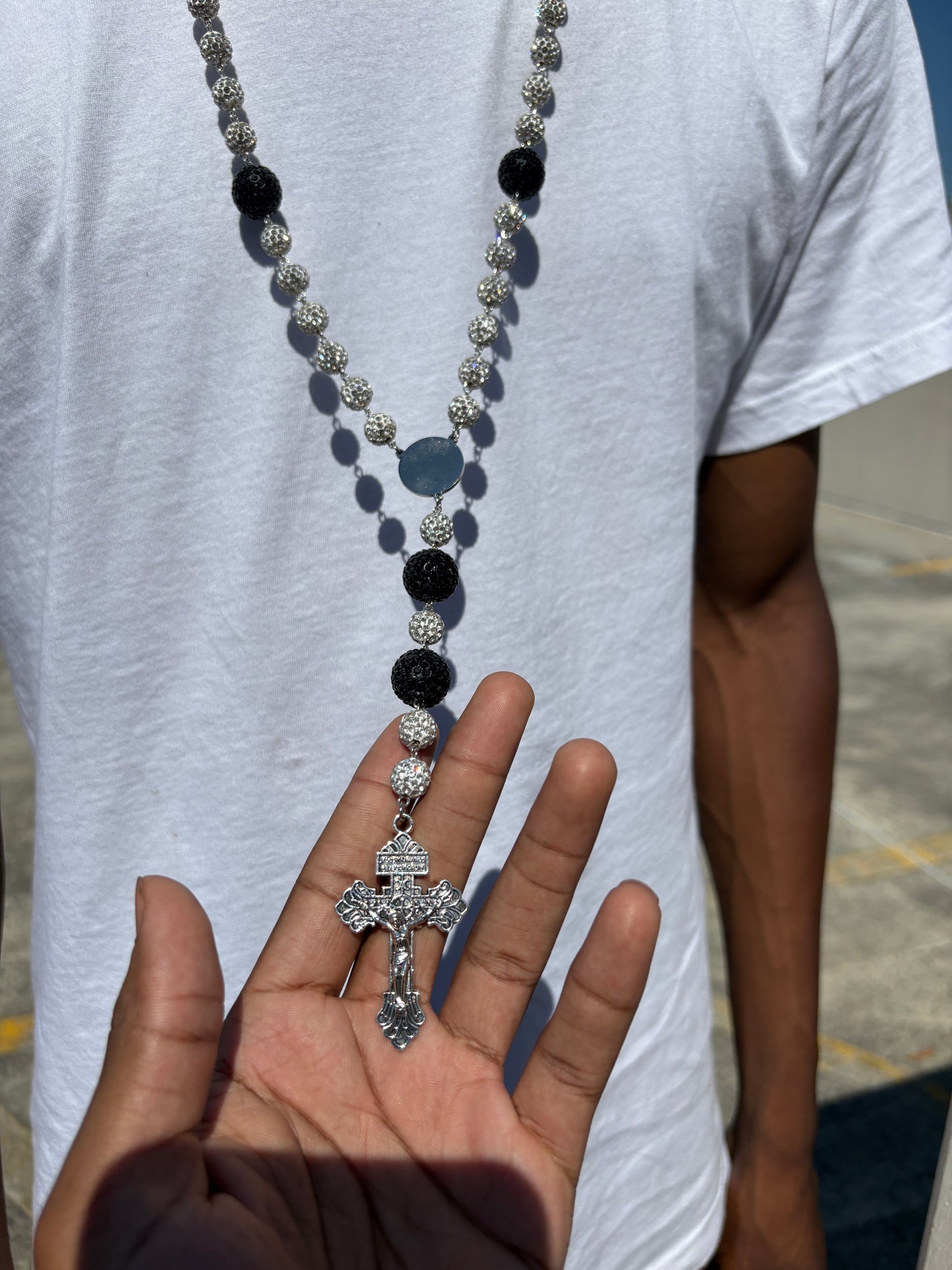 all silver and black rosary