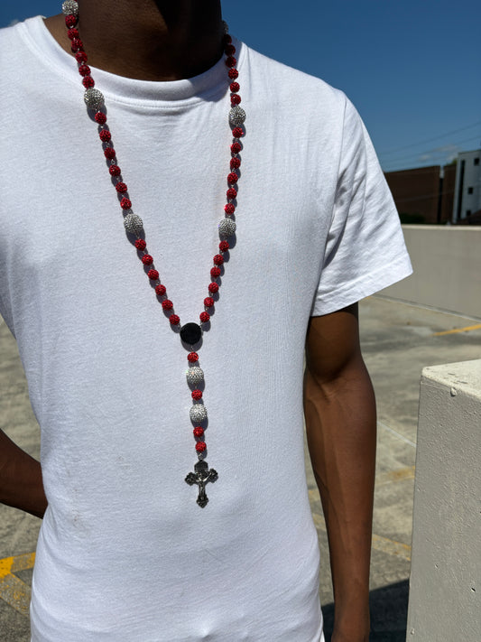all red and silver rosary