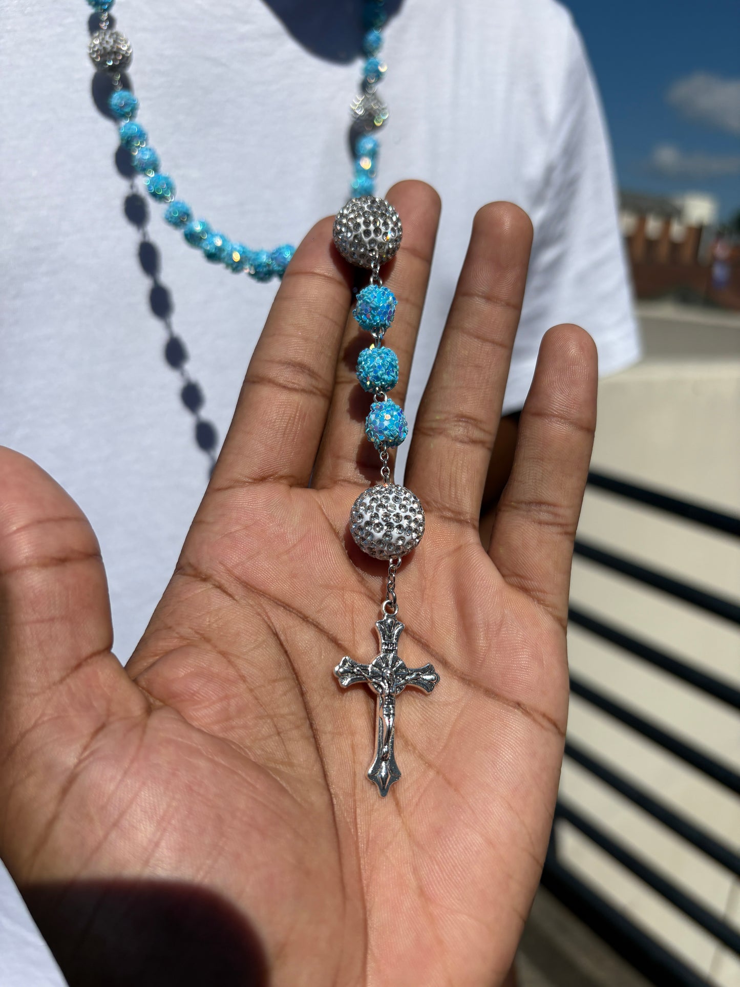 all light blue and silver