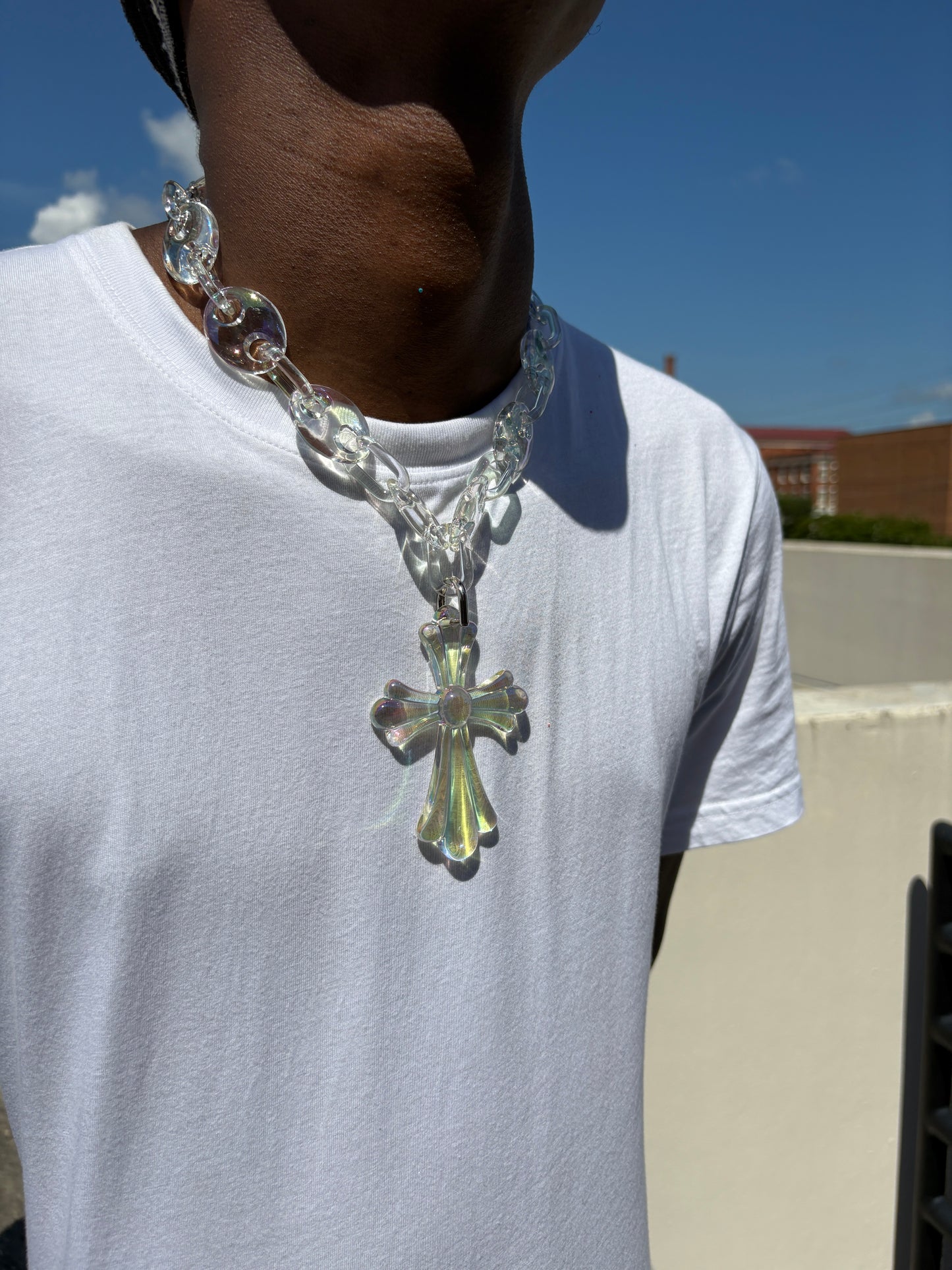 colorful clear cross necklace