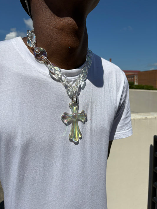 colorful clear cross necklace