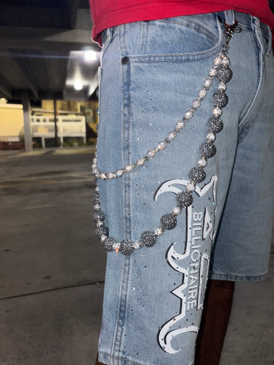 wallet chain silver with big grey beads