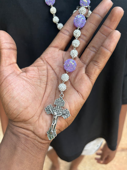 silver and purple rosary