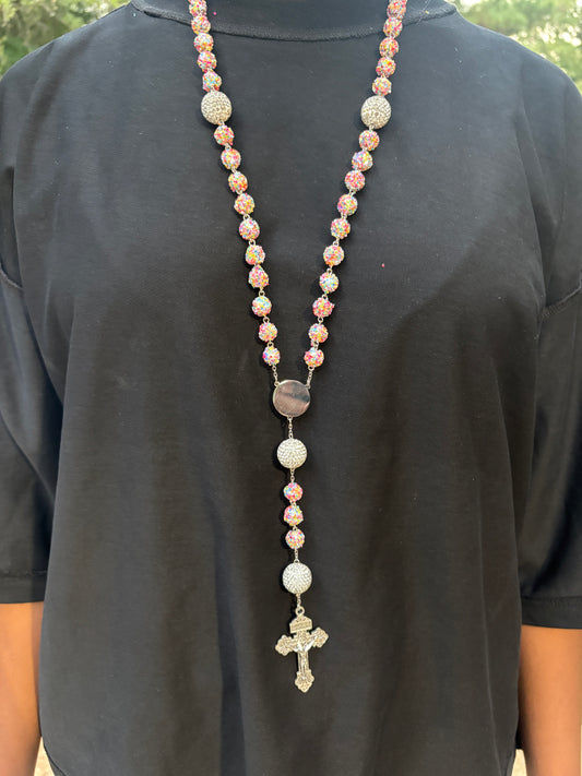 all pink rainbow and silver rosary