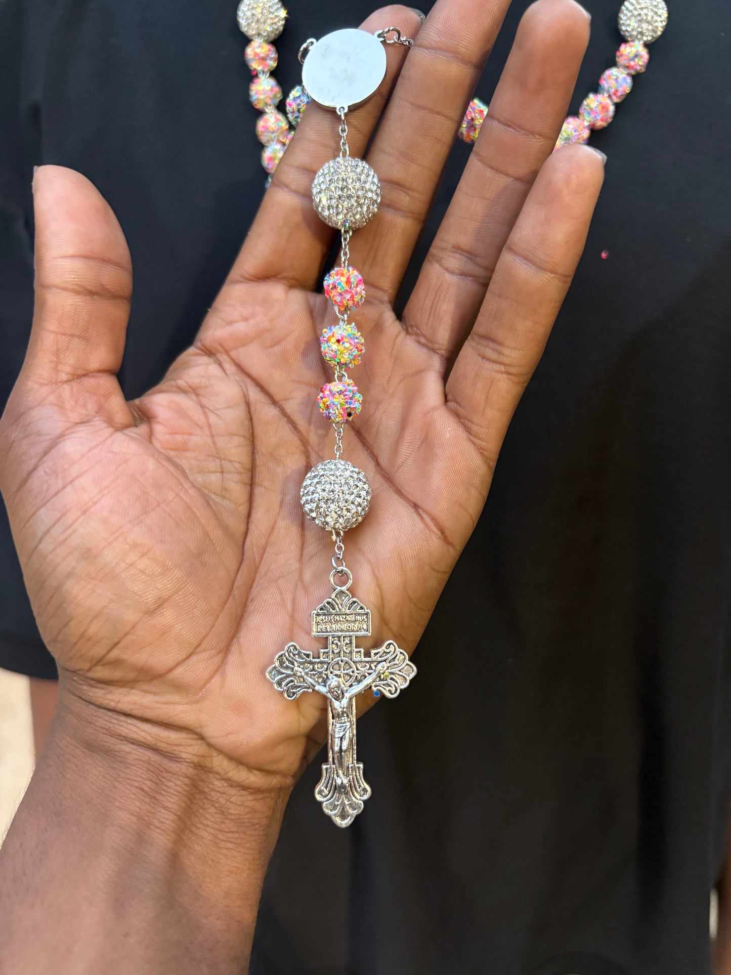 all pink rainbow and silver rosary