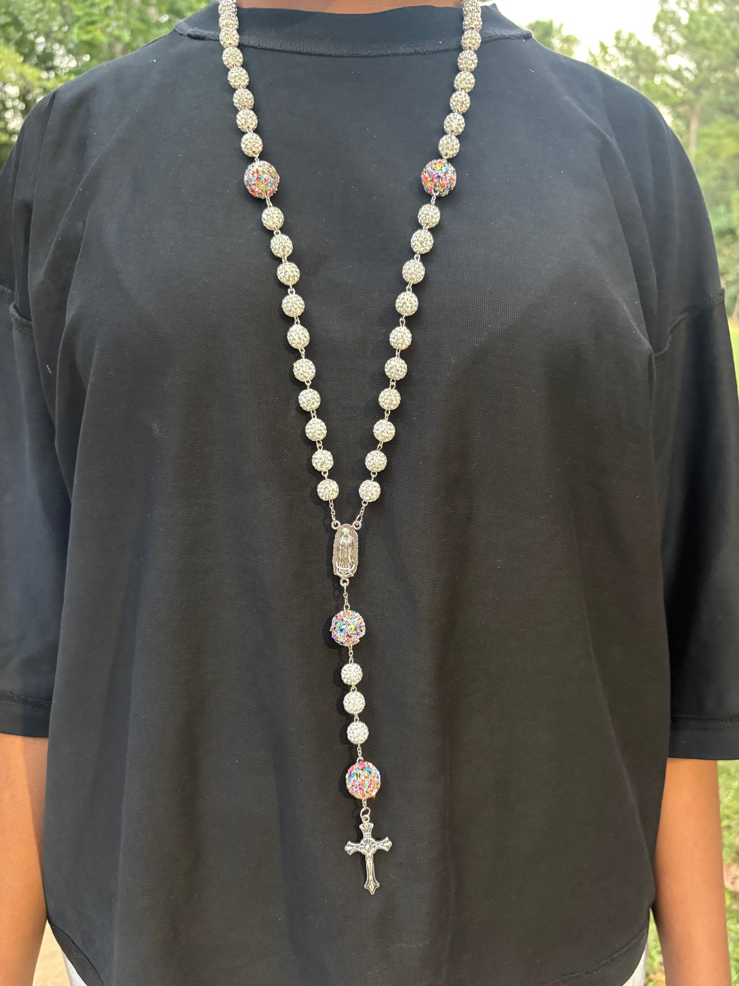 silver and blue rainbow rosary