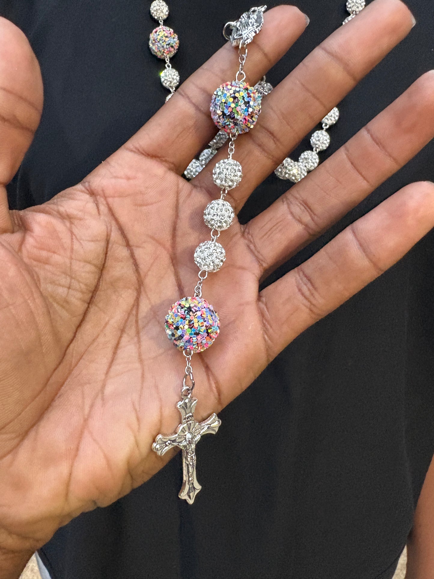 silver and blue rainbow rosary