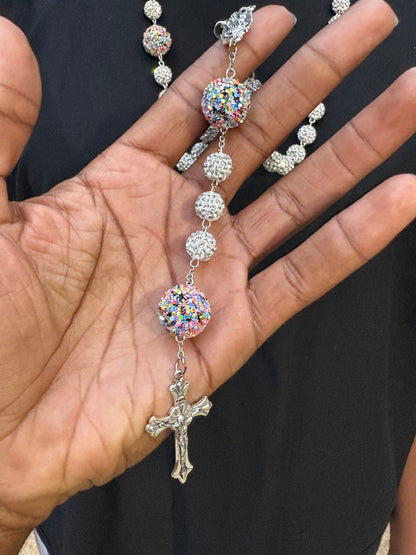 silver and blue rainbow rosary