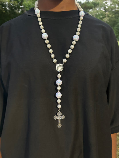 silver and sky blue rosary