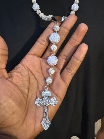 silver and sky blue rosary