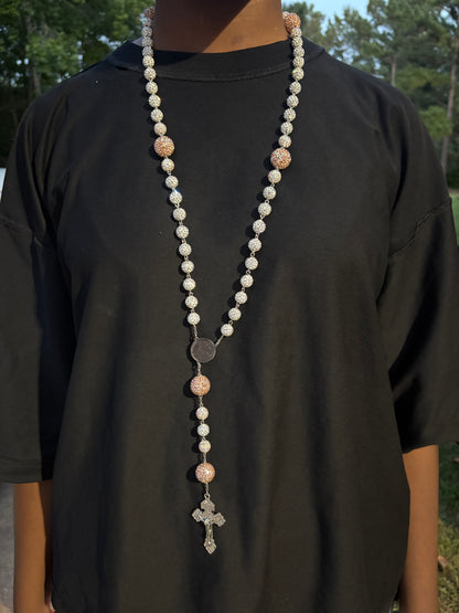 all silver and brown rosary