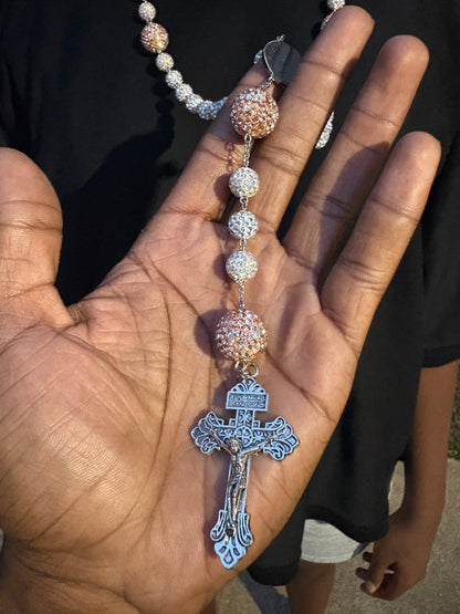 all silver and brown rosary